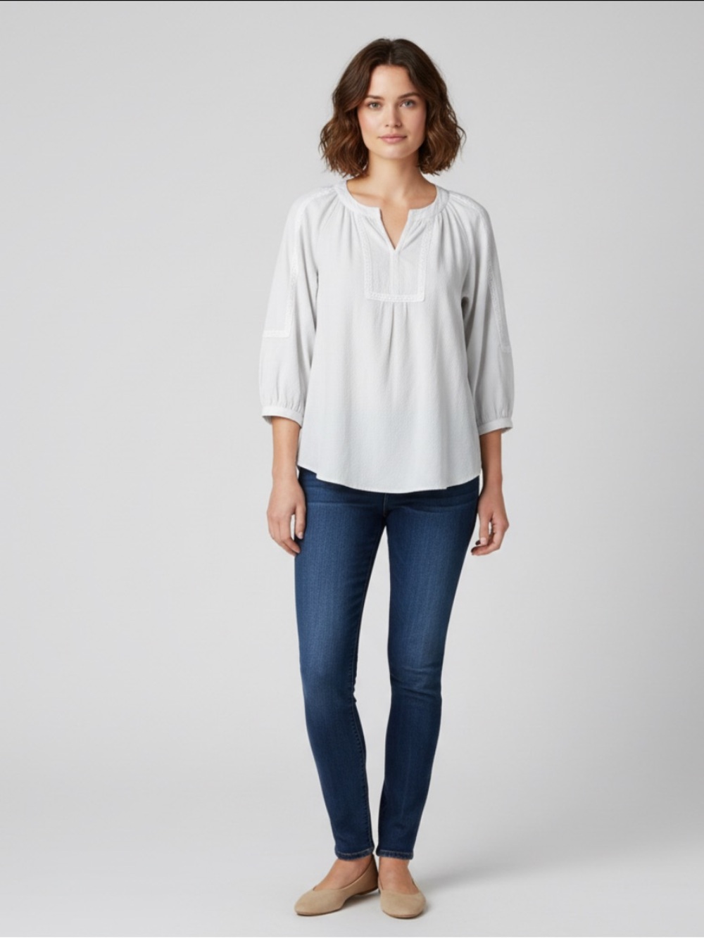 White 3/4 sleeves peasant blouse size large